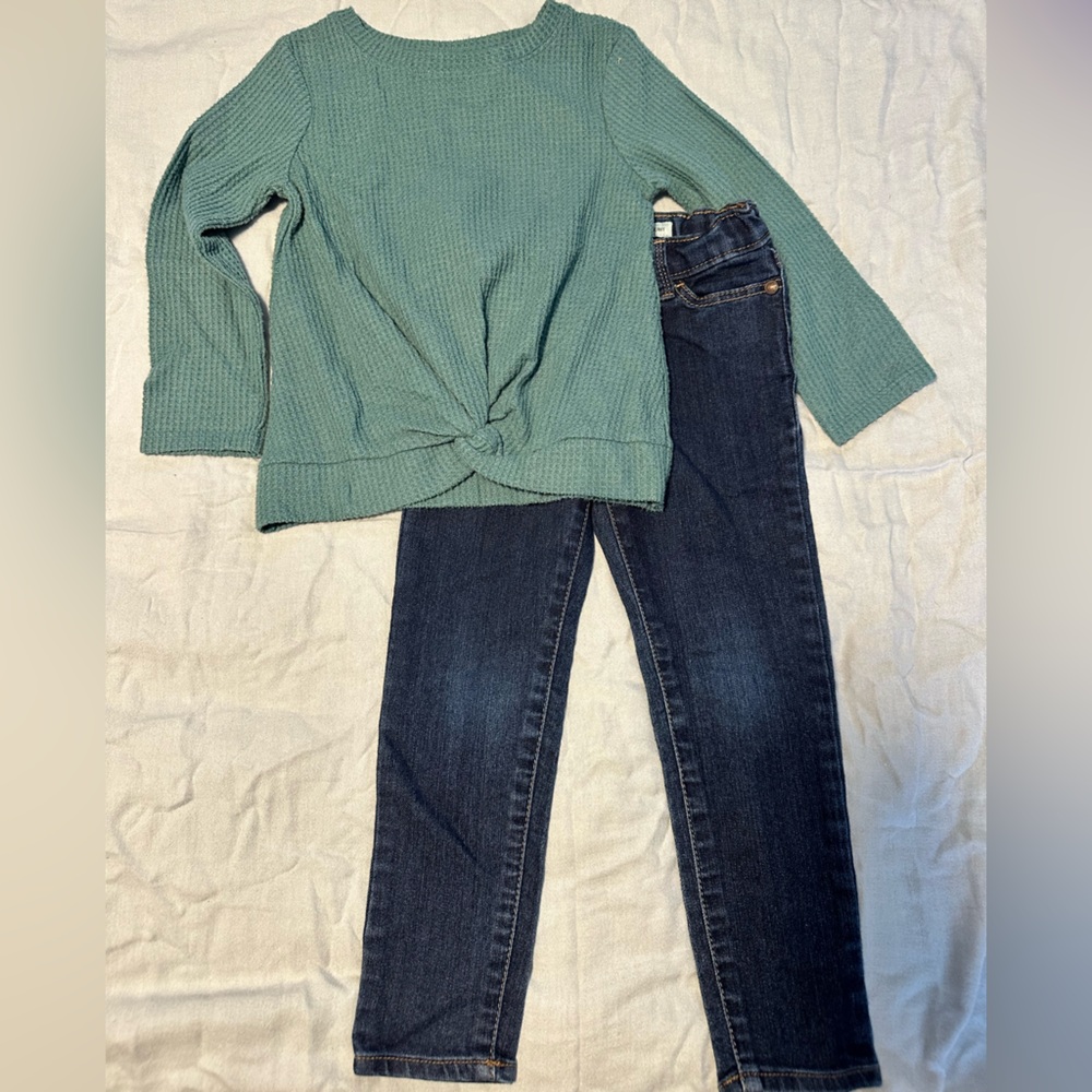 OshKosh B'gosh Skinny Jeans and Teal Knotted Waffle Sweater Bundle